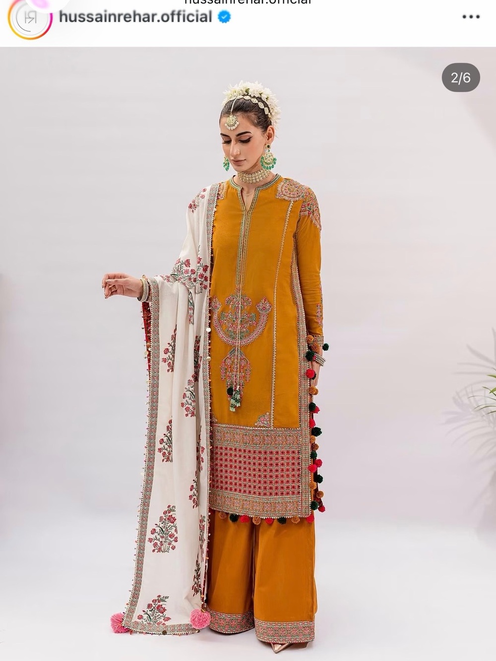 Mustard Embroidered Wide-Leg Palazzo Set with Ivory Floral Dupatta